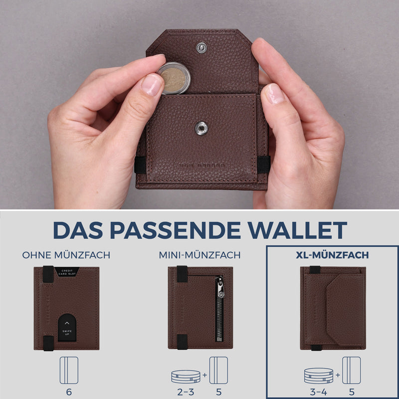 Slim Wallet mit RFID-Schutz, 5 Kartenfächer & XL-Münzfach (Genarbt)
