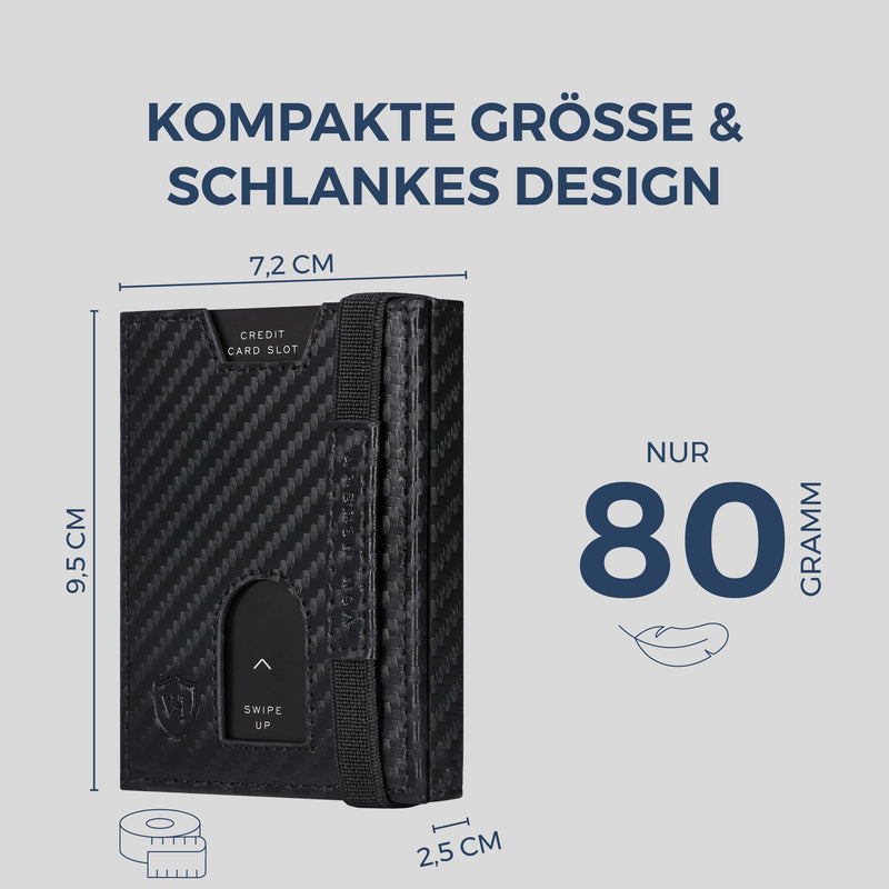 Slim Wallet mit RFID-Schutz, 5 Kartenfächer & XL-Münzfach (Carbon)