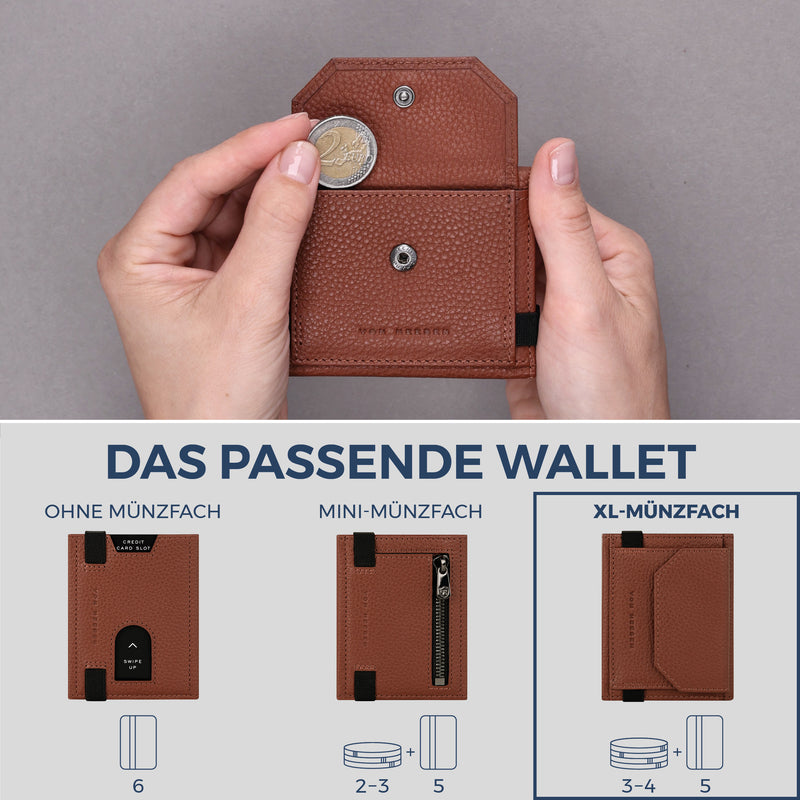 Slim Wallet mit RFID-Schutz, 5 Kartenfächer & XL-Münzfach (Genarbt)