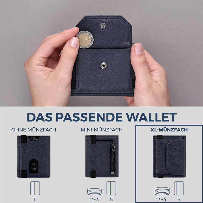 Slim Wallet mit RFID-Schutz, 5 Kartenfächer & XL-Münzfach (Genarbt)