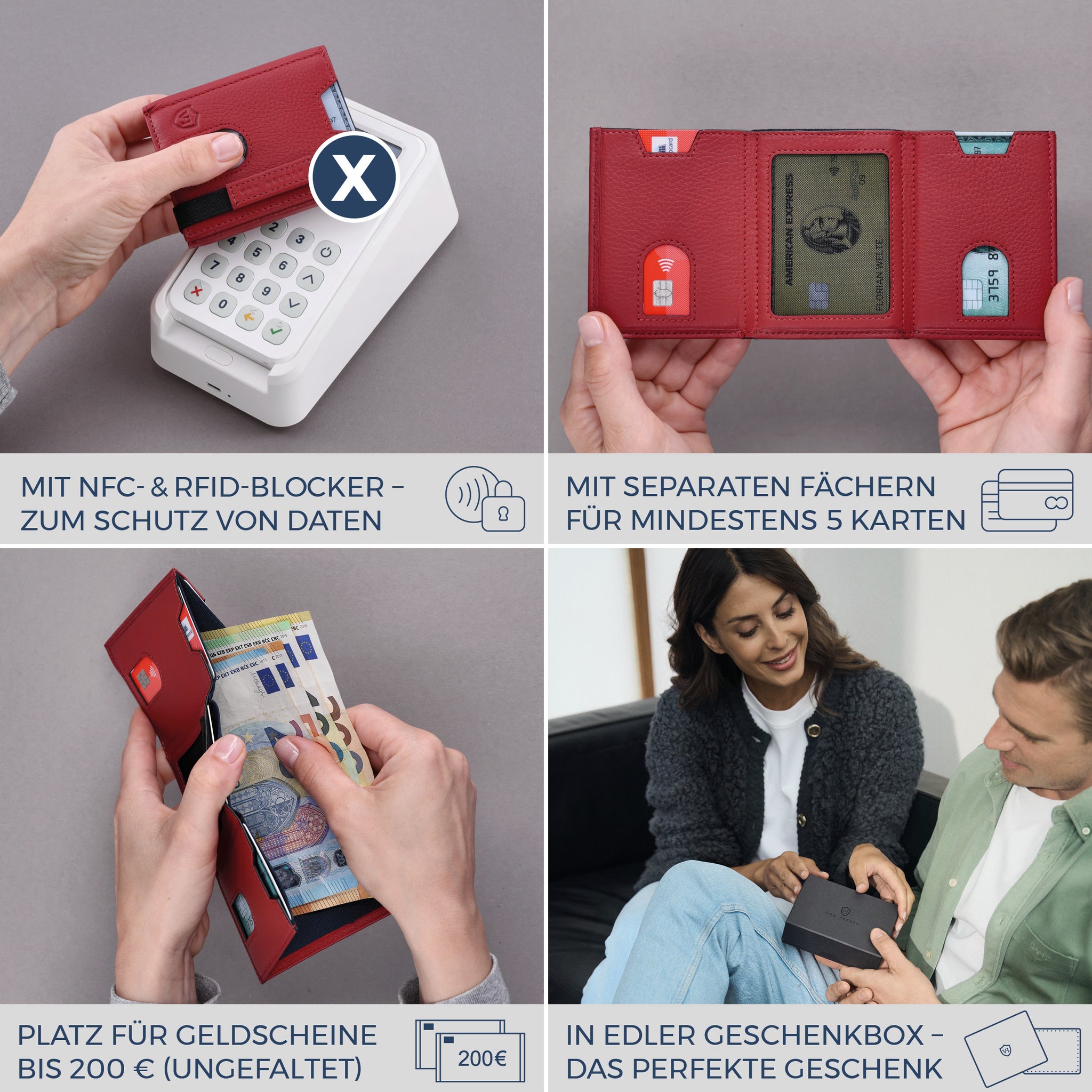 Slim Wallet mit RFID-Schutz, 5 Kartenfächer & XL-Münzfach (Genarbt)
