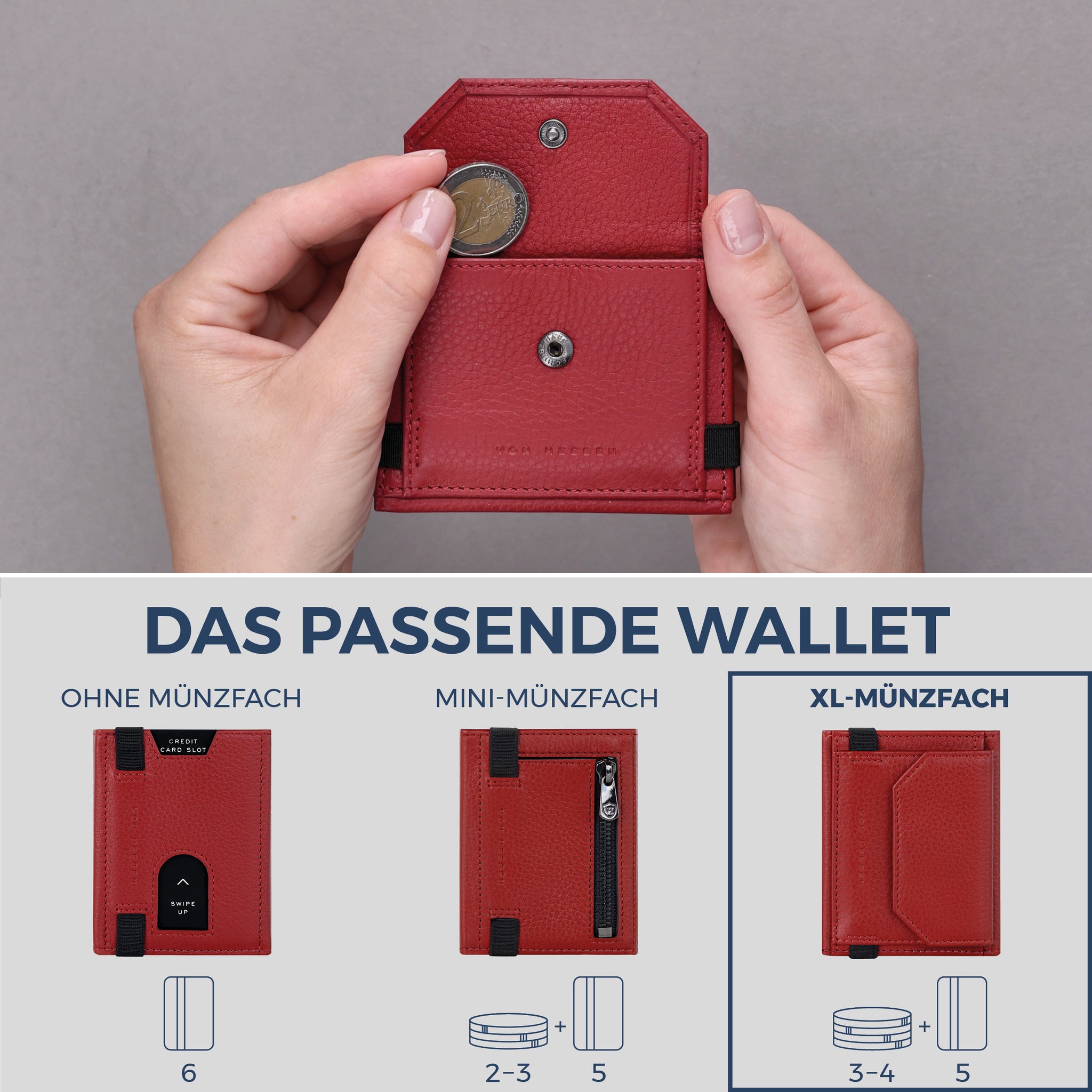 Slim Wallet mit RFID-Schutz, 5 Kartenfächer & XL-Münzfach (Genarbt)