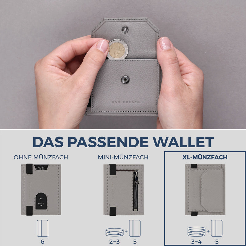 Slim Wallet mit RFID-Schutz, 5 Kartenfächer & XL-Münzfach (Genarbt)