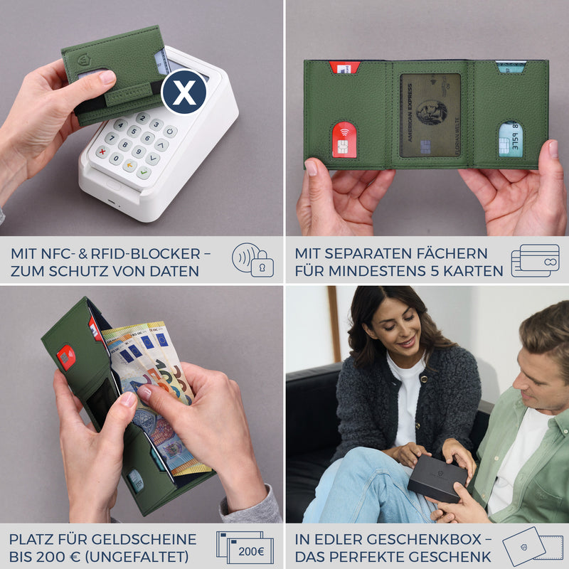Slim Wallet mit RFID-Schutz, 5 Kartenfächer & XL-Münzfach (Genarbt)