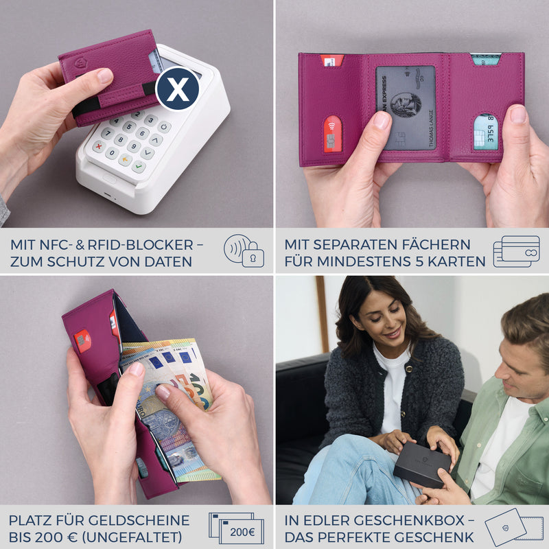 Slim Wallet mit RFID-Schutz, 5 Kartenfächer & XL-Münzfach (Genarbt)