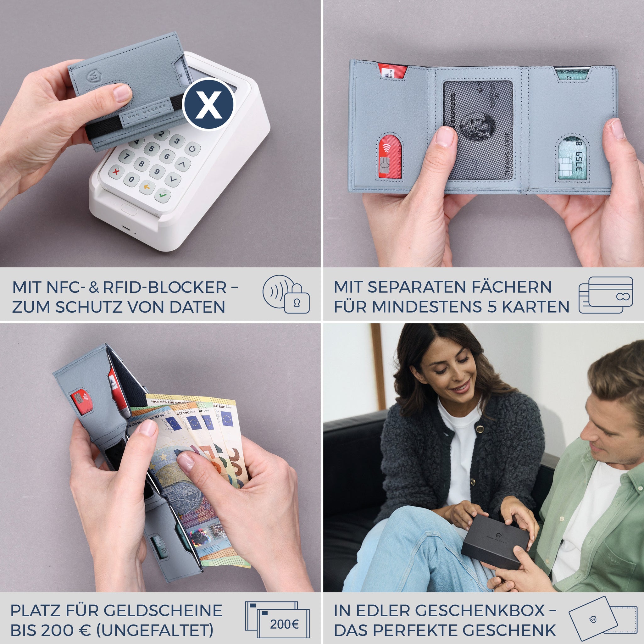 Slim Wallet mit RFID-Schutz, 5 Kartenfächer & XL-Münzfach (Genarbt)