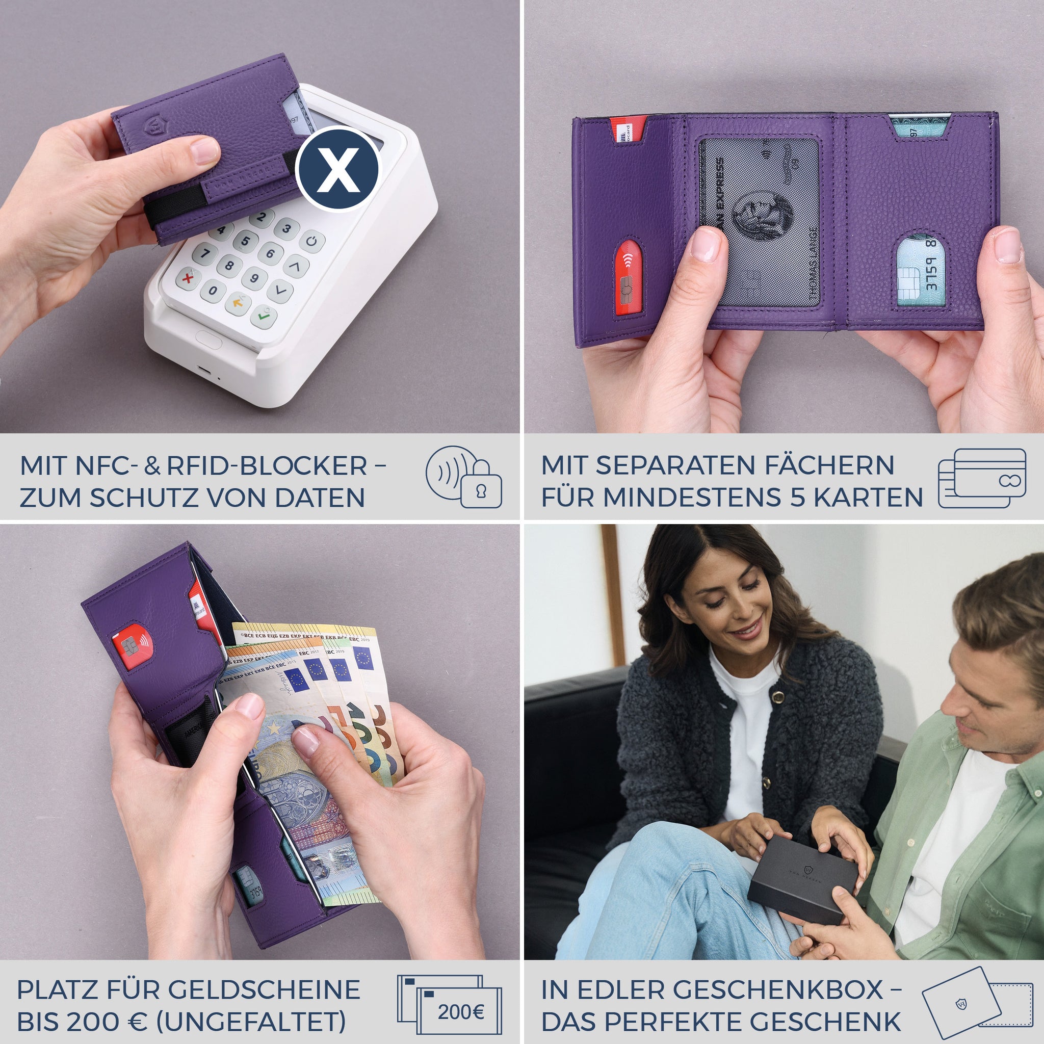 Slim Wallet mit RFID-Schutz, 5 Kartenfächer & XL-Münzfach (Genarbt)