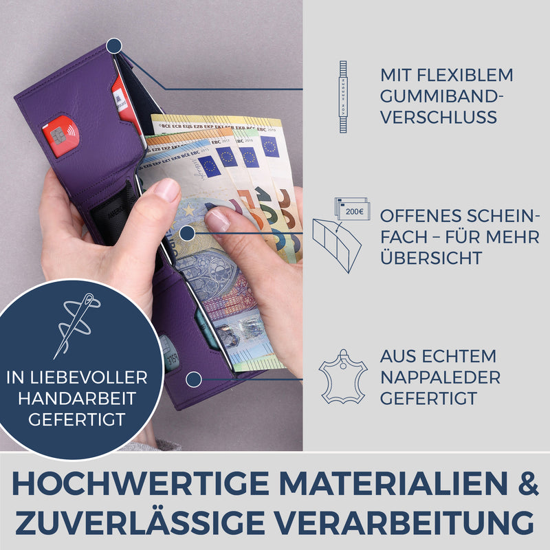 Slim Wallet mit RFID-Schutz, 5 Kartenfächer & XL-Münzfach (Genarbt)