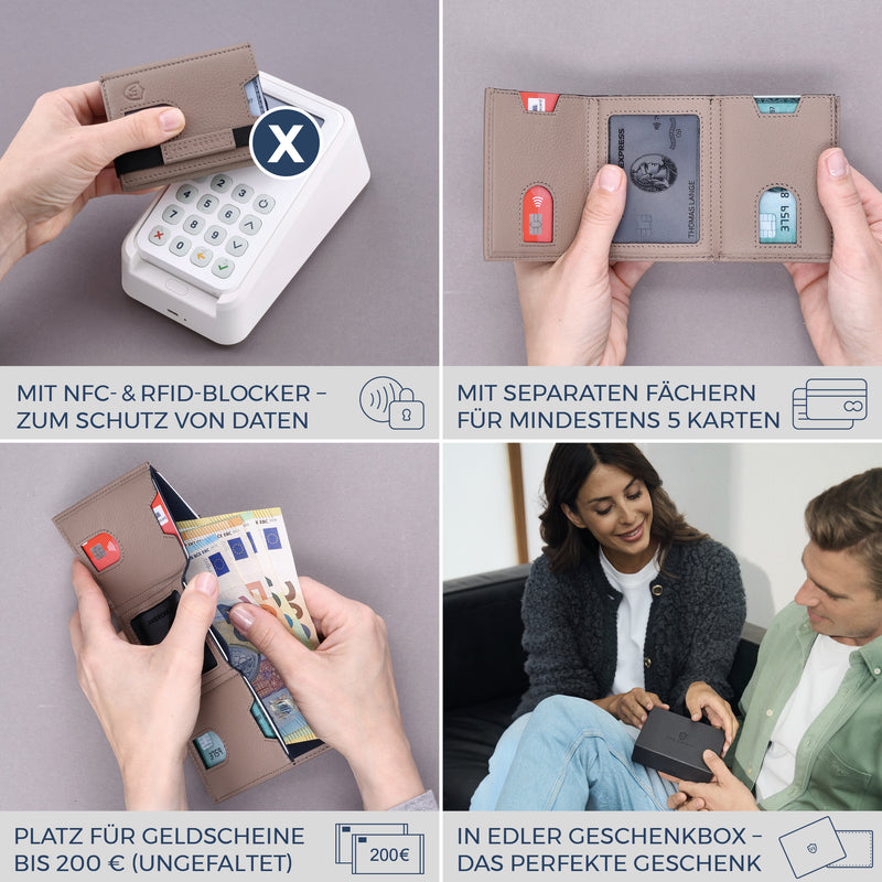Slim Wallet mit RFID-Schutz, 5 Kartenfächer & XL-Münzfach (Genarbt)