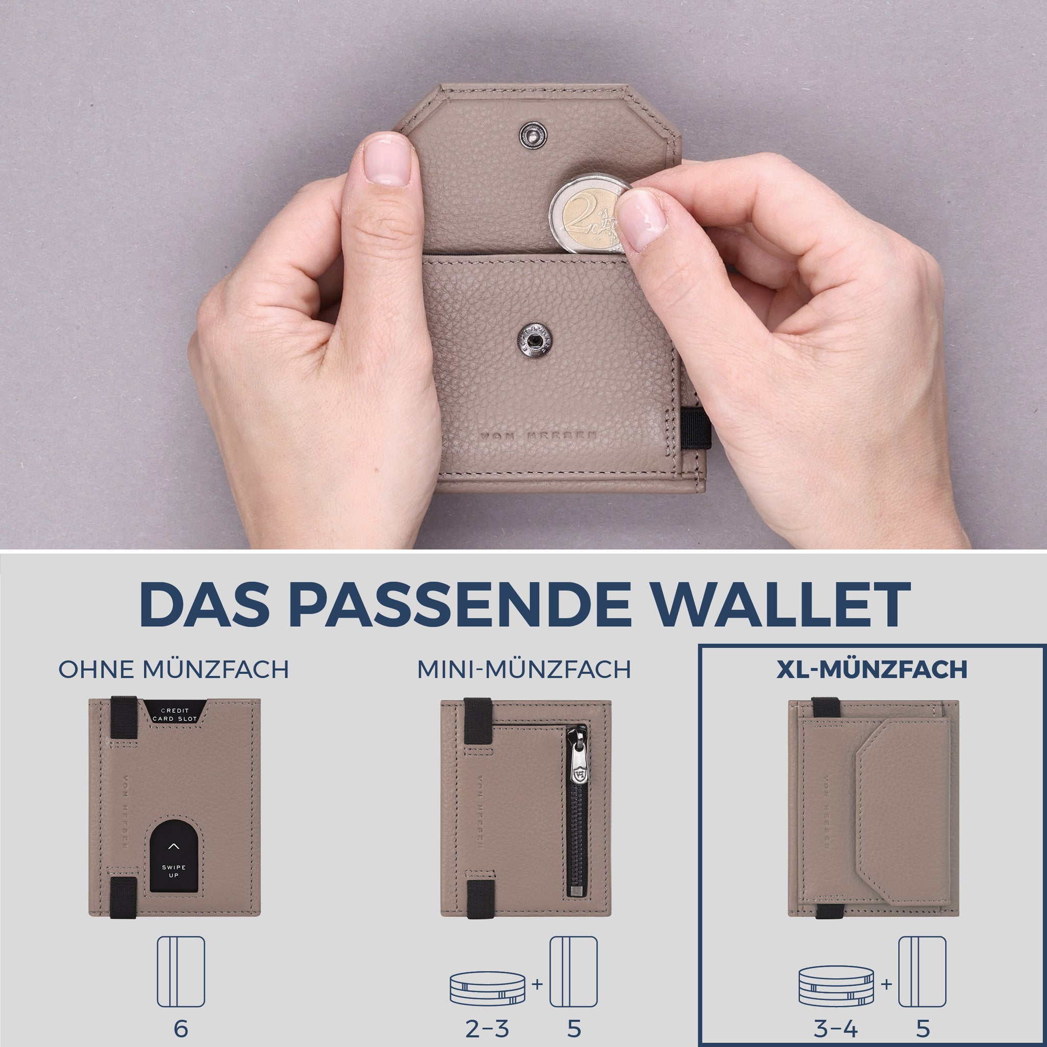 Slim Wallet mit RFID-Schutz, 5 Kartenfächer & XL-Münzfach (Genarbt)