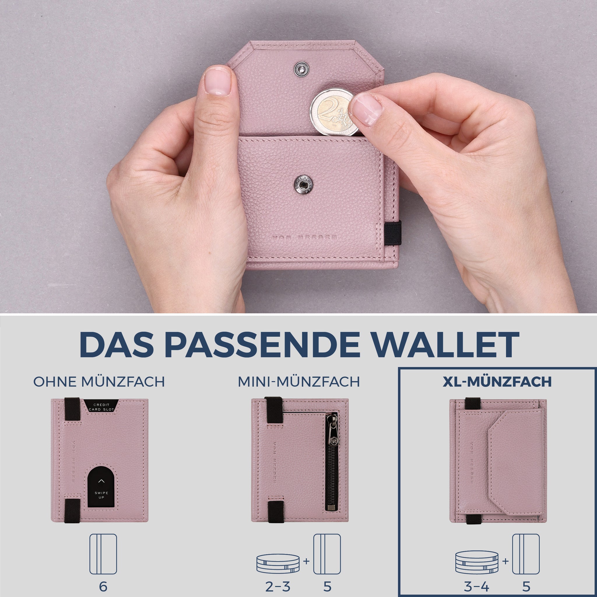 Slim Wallet mit RFID-Schutz, 5 Kartenfächer & XL-Münzfach (Genarbt)
