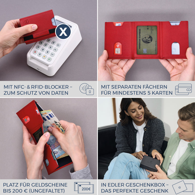 Slim Wallet mit RFID-Schutz, 5 Kartenfächer & XL-Münzfach (Saffiano)