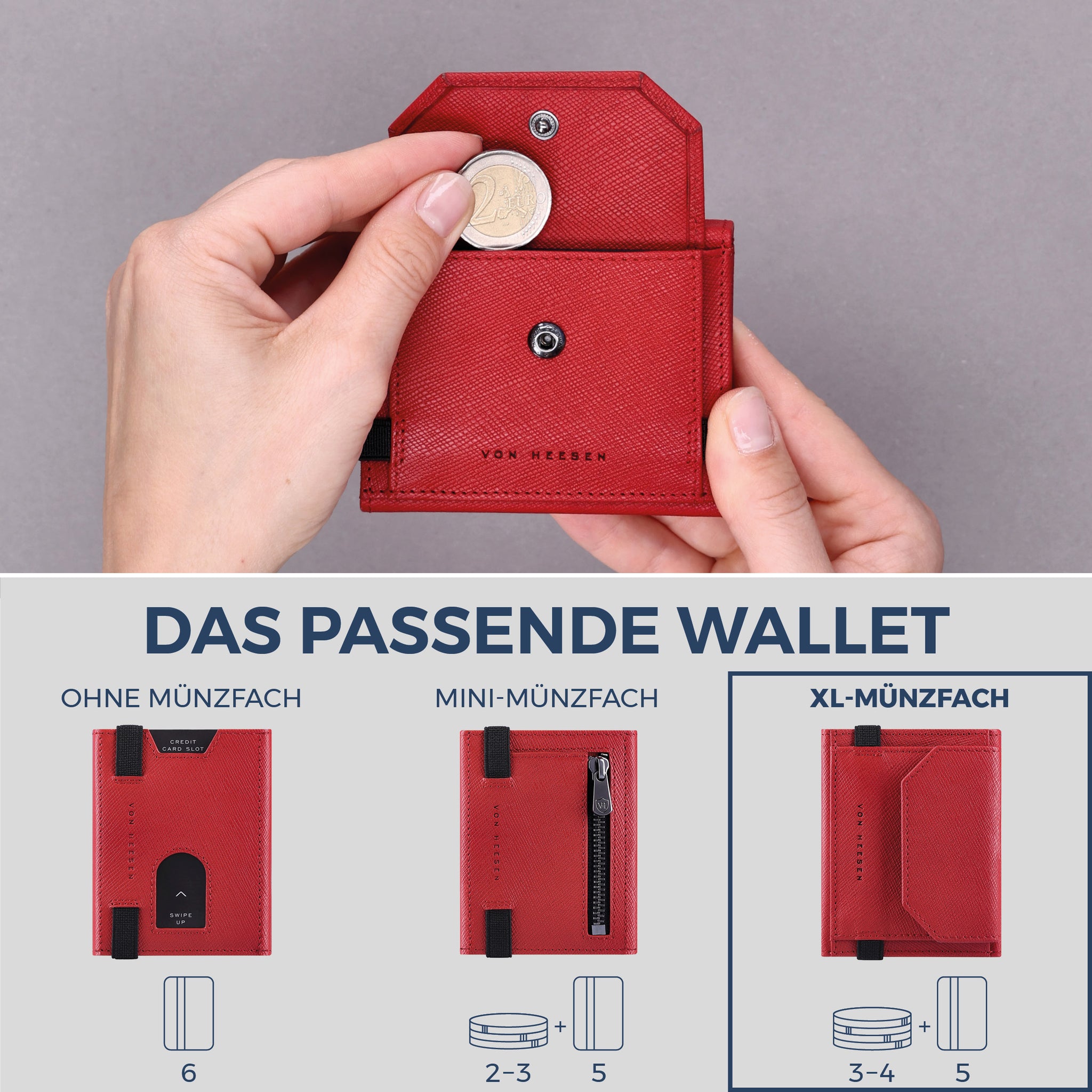 Slim Wallet mit RFID-Schutz, 5 Kartenfächer & XL-Münzfach (Saffiano)