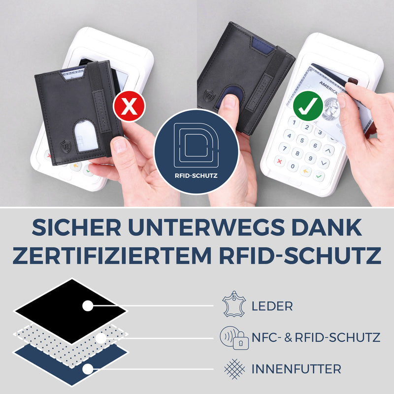 Slim Wallet mit RFID-Schutz, 5 Kartenfächer & XL-Münzfach (Waxy)