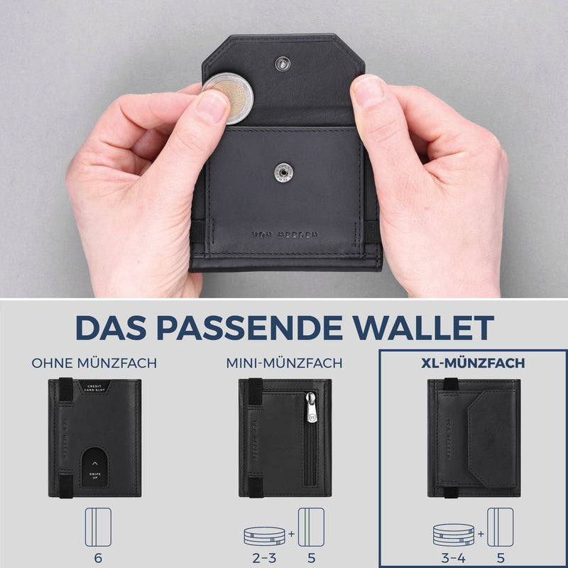Slim Wallet mit RFID-Schutz, 5 Kartenfächer & XL-Münzfach (Waxy)