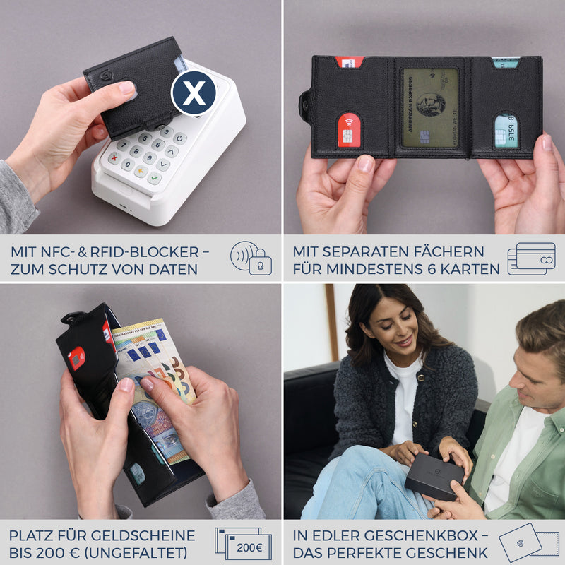 Slim Wallet mit RFID-Schutz & 6 Kartenfächer (Genarbt)