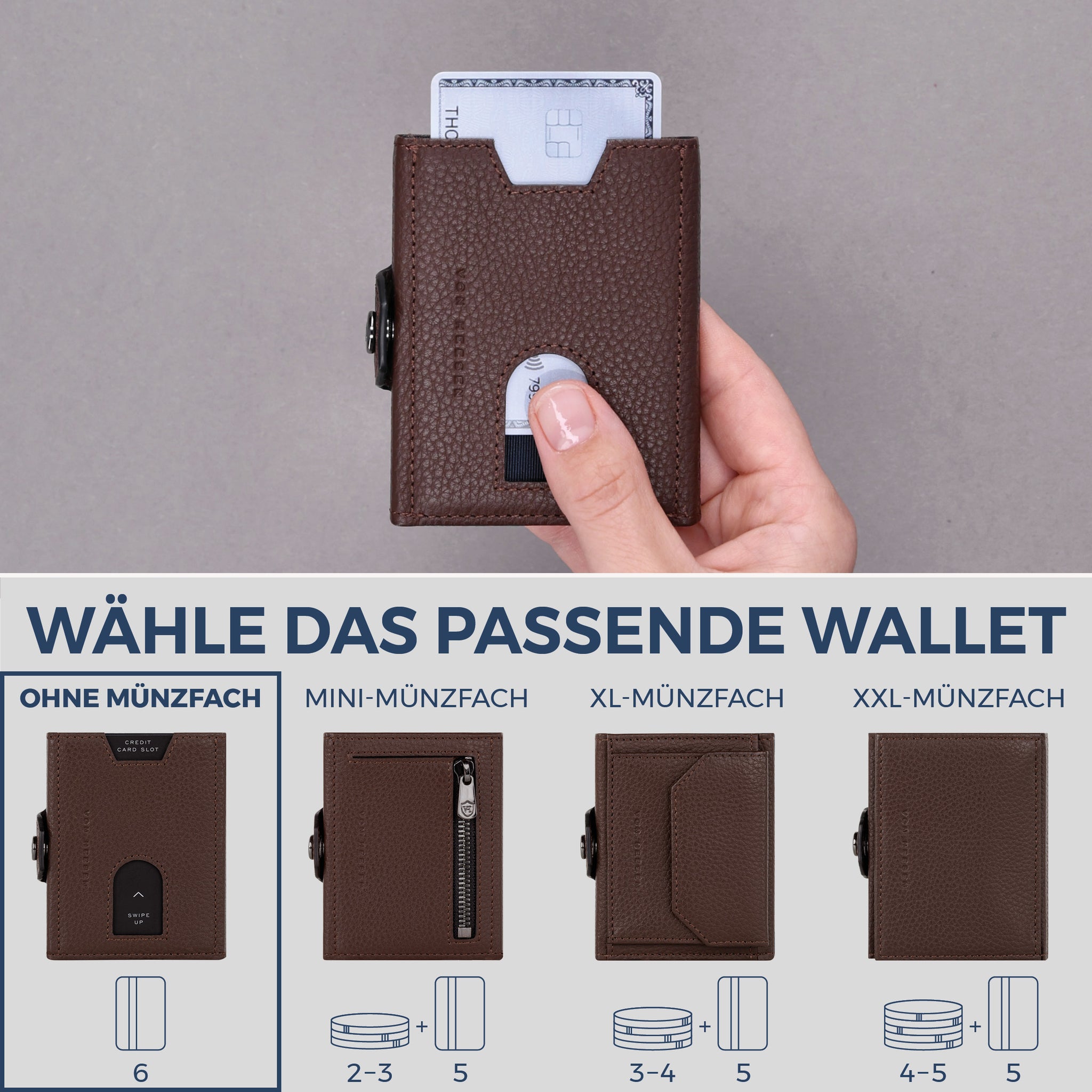 Slim Wallet mit RFID-Schutz & 6 Kartenfächer (Genarbt)