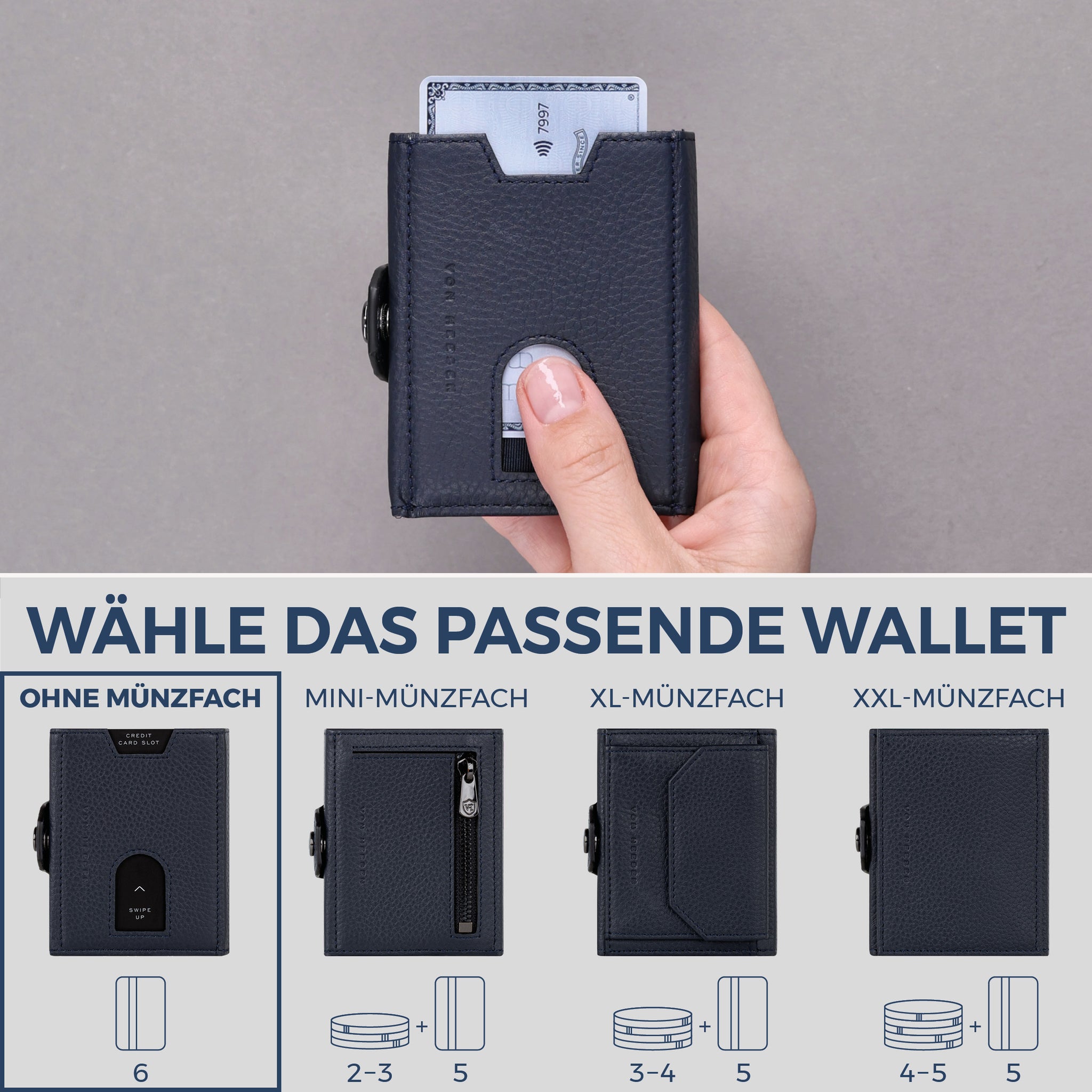 Slim Wallet mit RFID-Schutz & 6 Kartenfächer (Genarbt)