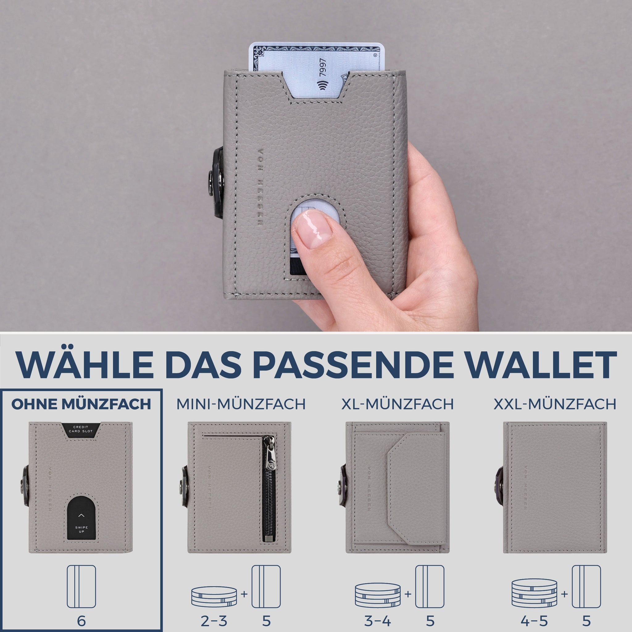 Slim Wallet mit RFID-Schutz & 6 Kartenfächer (Genarbt)