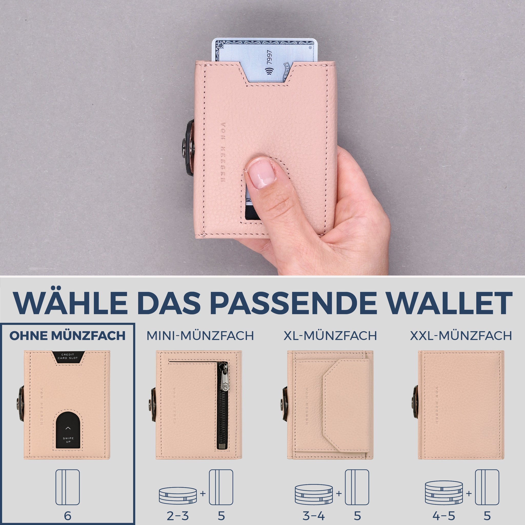 Slim Wallet mit RFID-Schutz & 6 Kartenfächer (Genarbt)