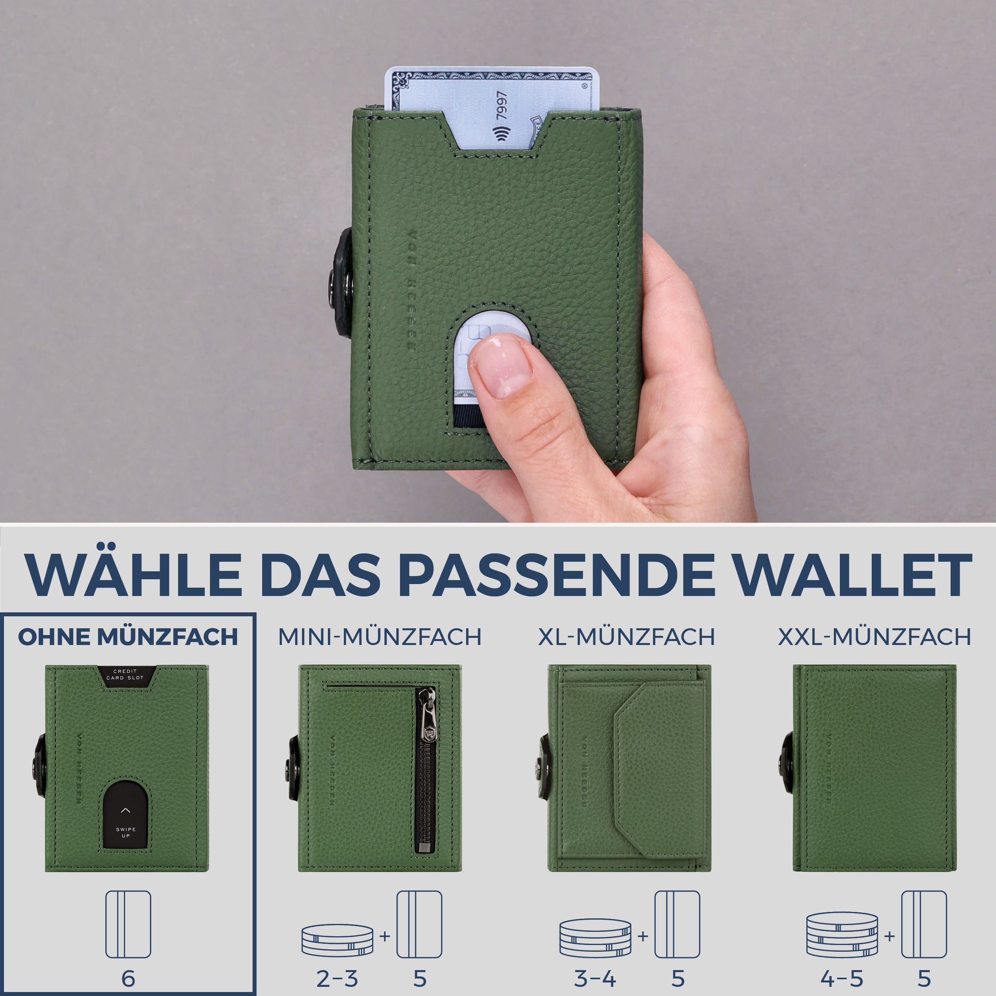 Slim Wallet mit RFID-Schutz & 6 Kartenfächer (Genarbt)