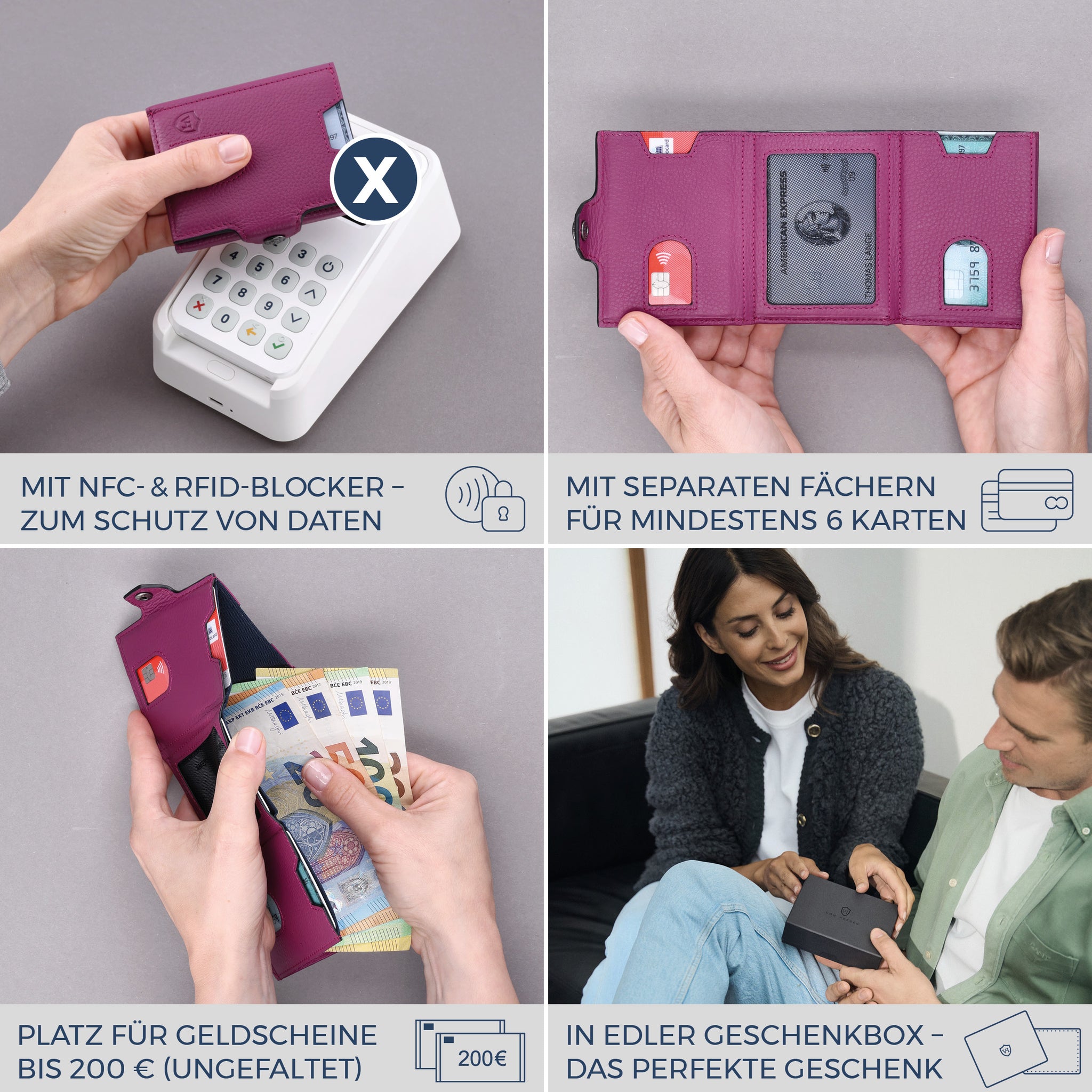 Slim Wallet mit RFID-Schutz & 6 Kartenfächer (Genarbt)