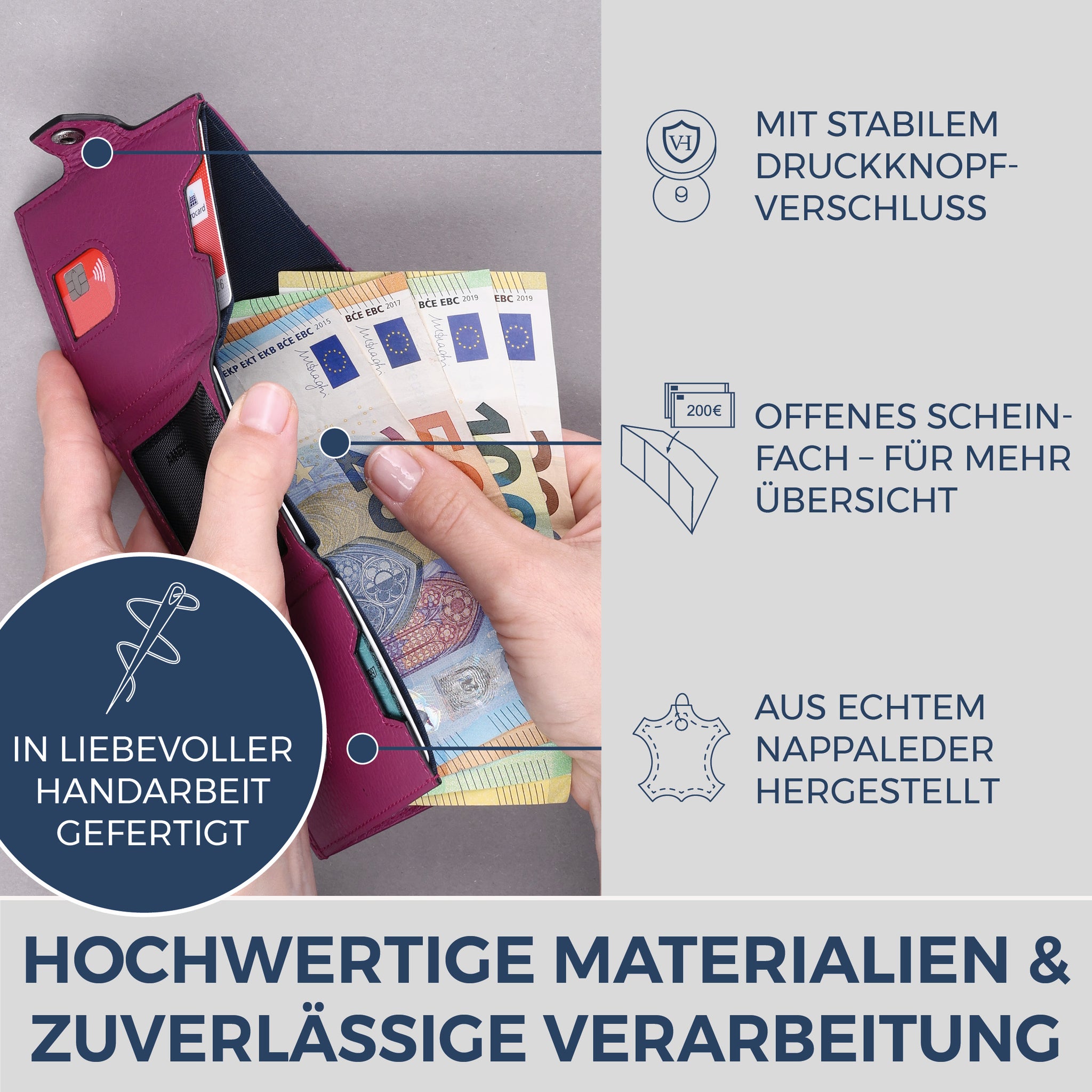 Slim Wallet mit RFID-Schutz & 6 Kartenfächer (Genarbt)