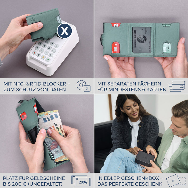 Slim Wallet mit RFID-Schutz & 6 Kartenfächer (Genarbt)