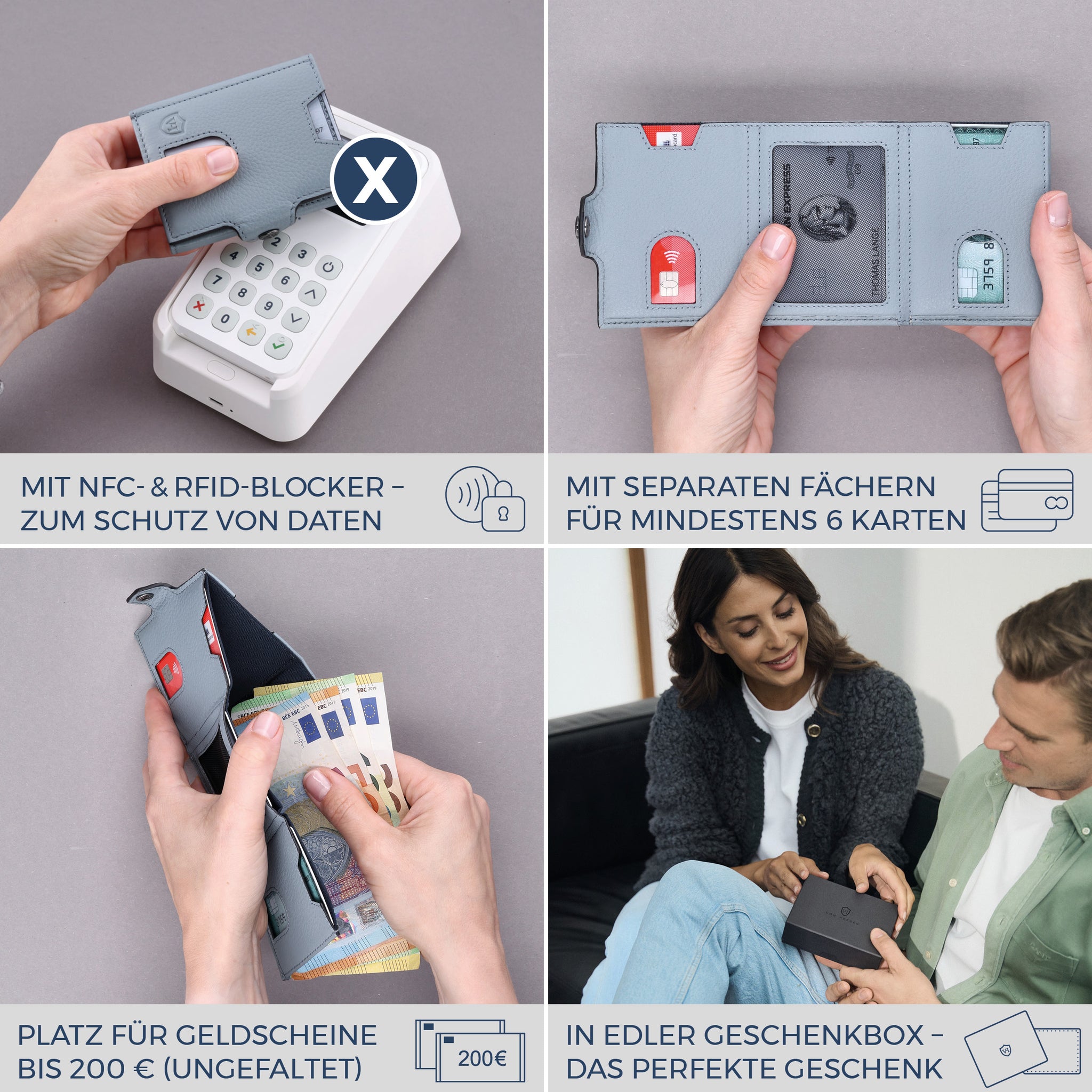 Slim Wallet mit RFID-Schutz & 6 Kartenfächer (Genarbt)