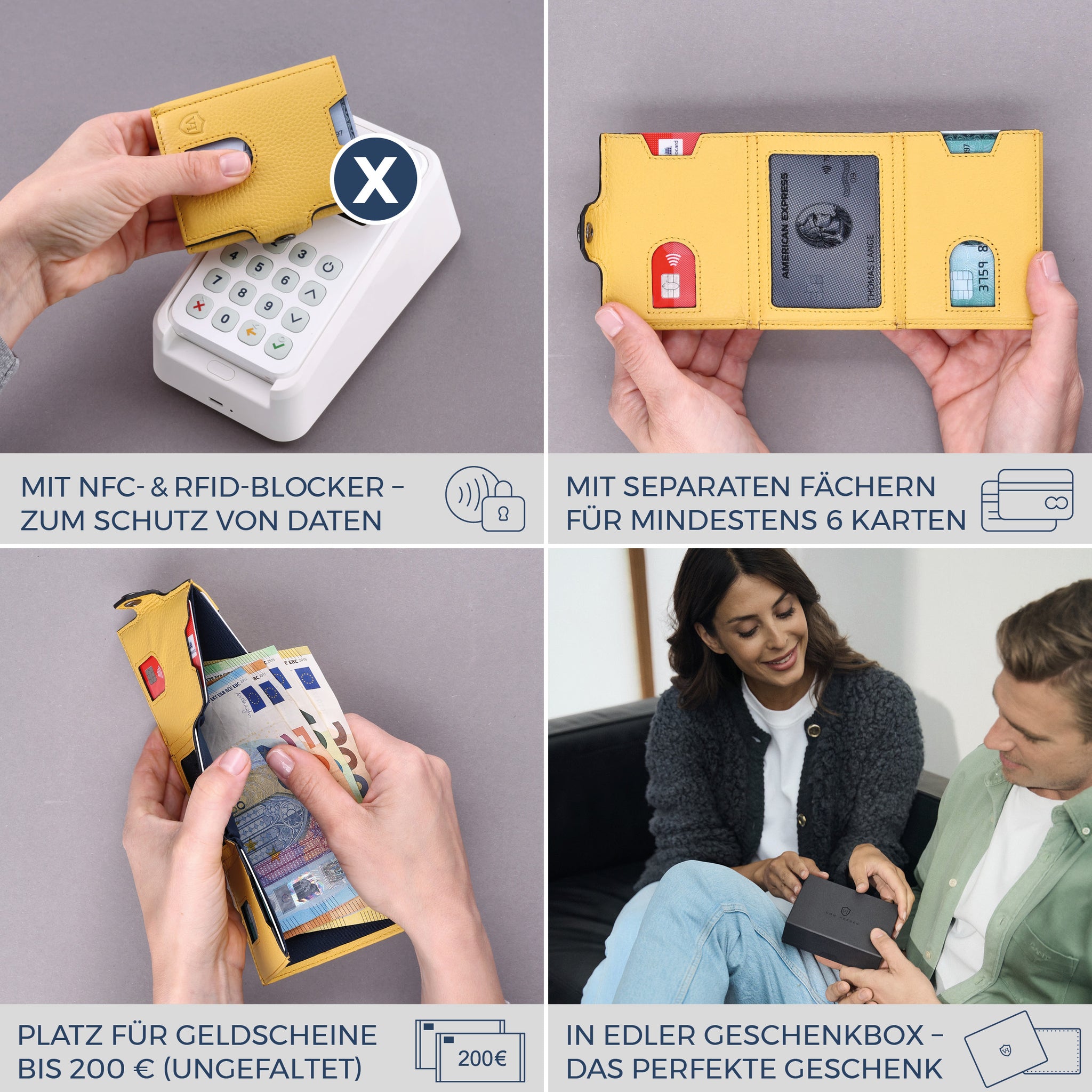 Slim Wallet mit RFID-Schutz & 6 Kartenfächer (Genarbt)