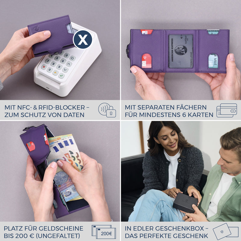 Slim Wallet mit RFID-Schutz & 6 Kartenfächer (Genarbt)