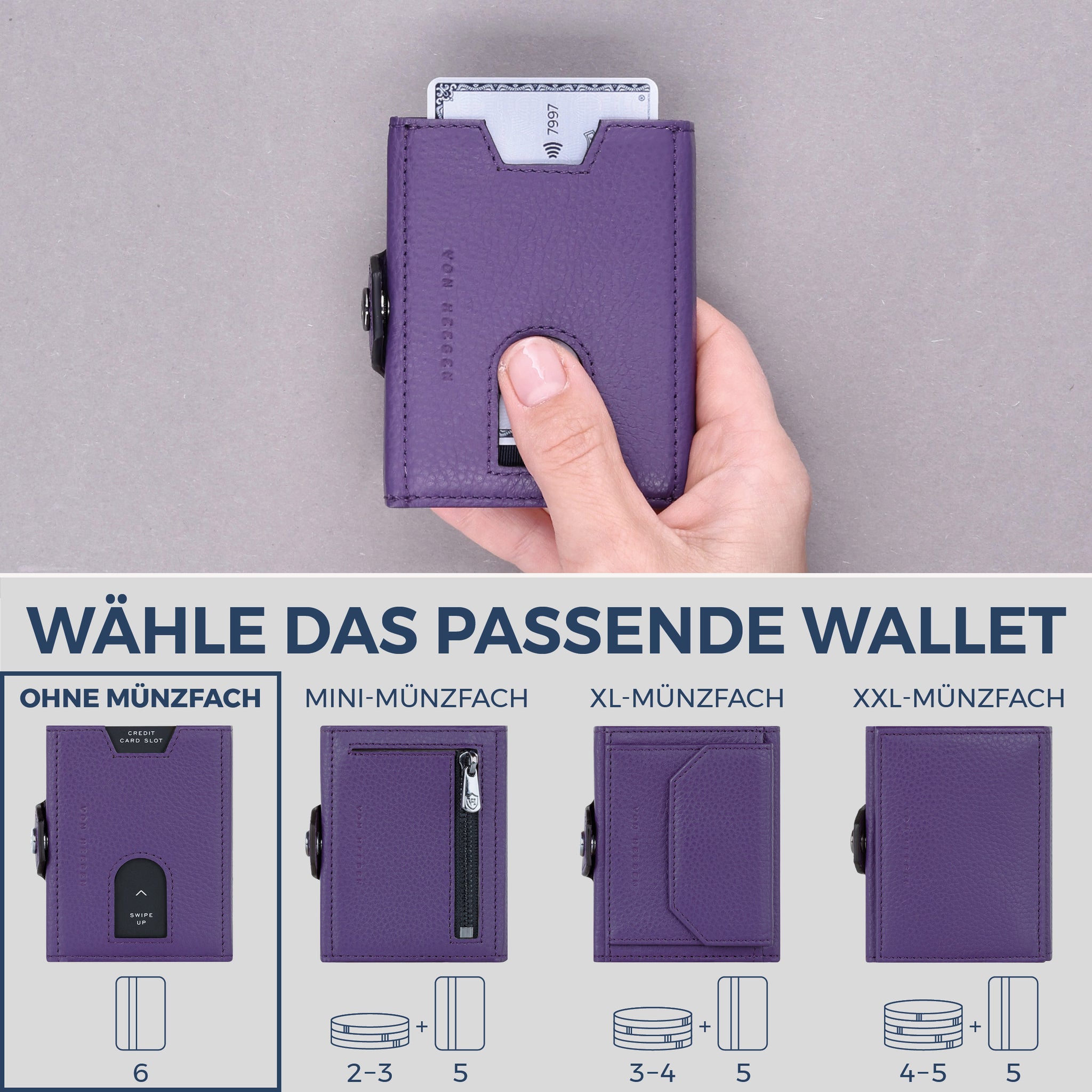 Slim Wallet mit RFID-Schutz & 6 Kartenfächer (Genarbt)