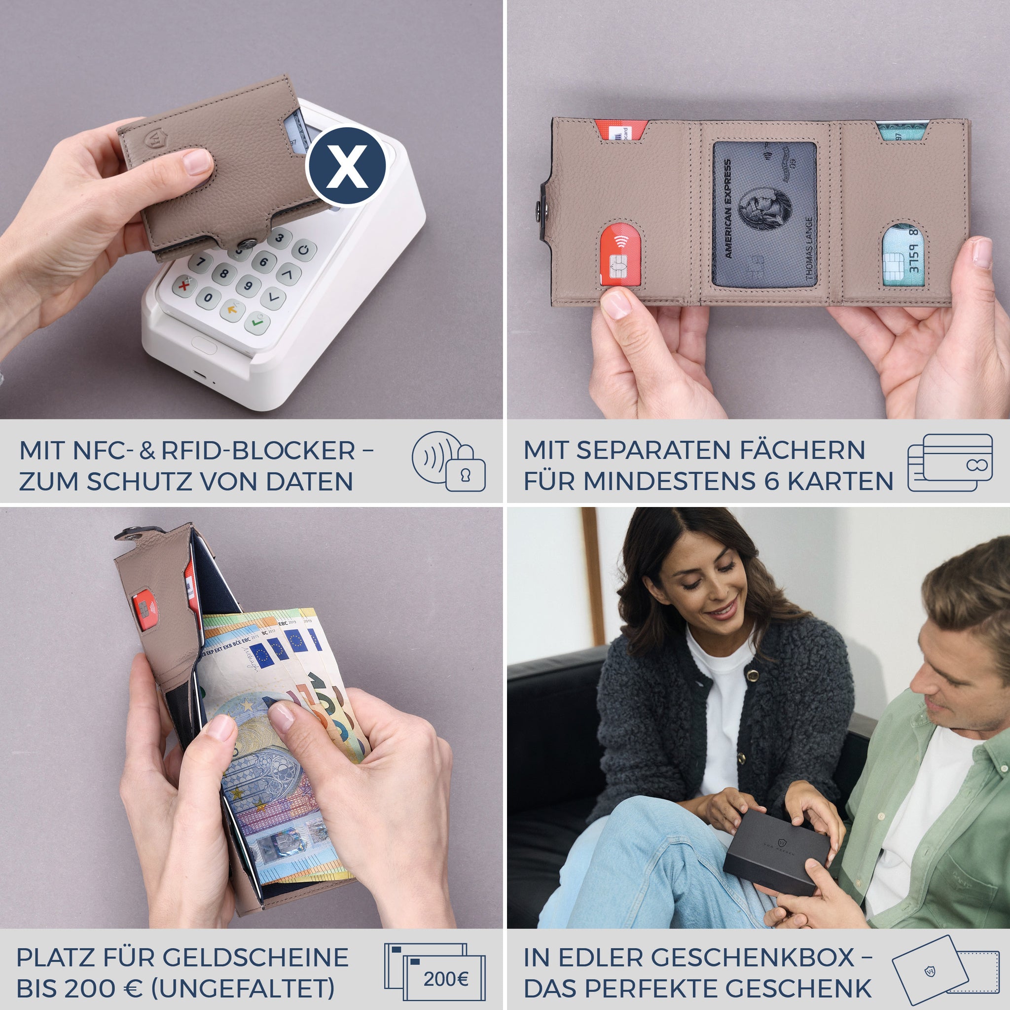 Slim Wallet mit RFID-Schutz & 6 Kartenfächer (Genarbt)