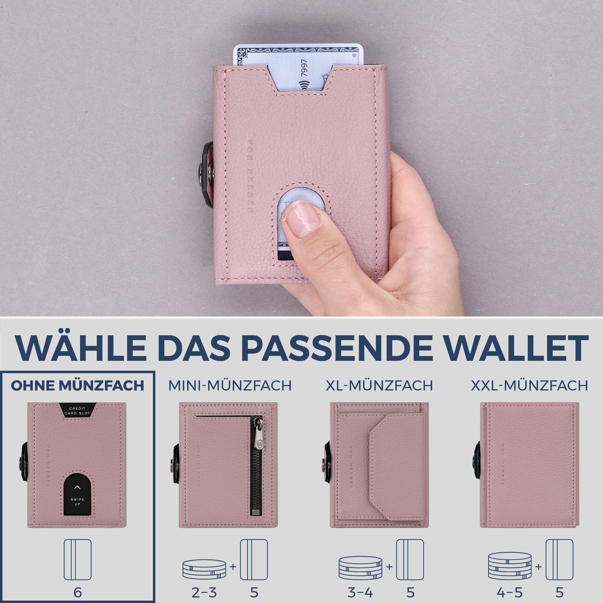Slim Wallet mit RFID-Schutz & 6 Kartenfächer (Genarbt)