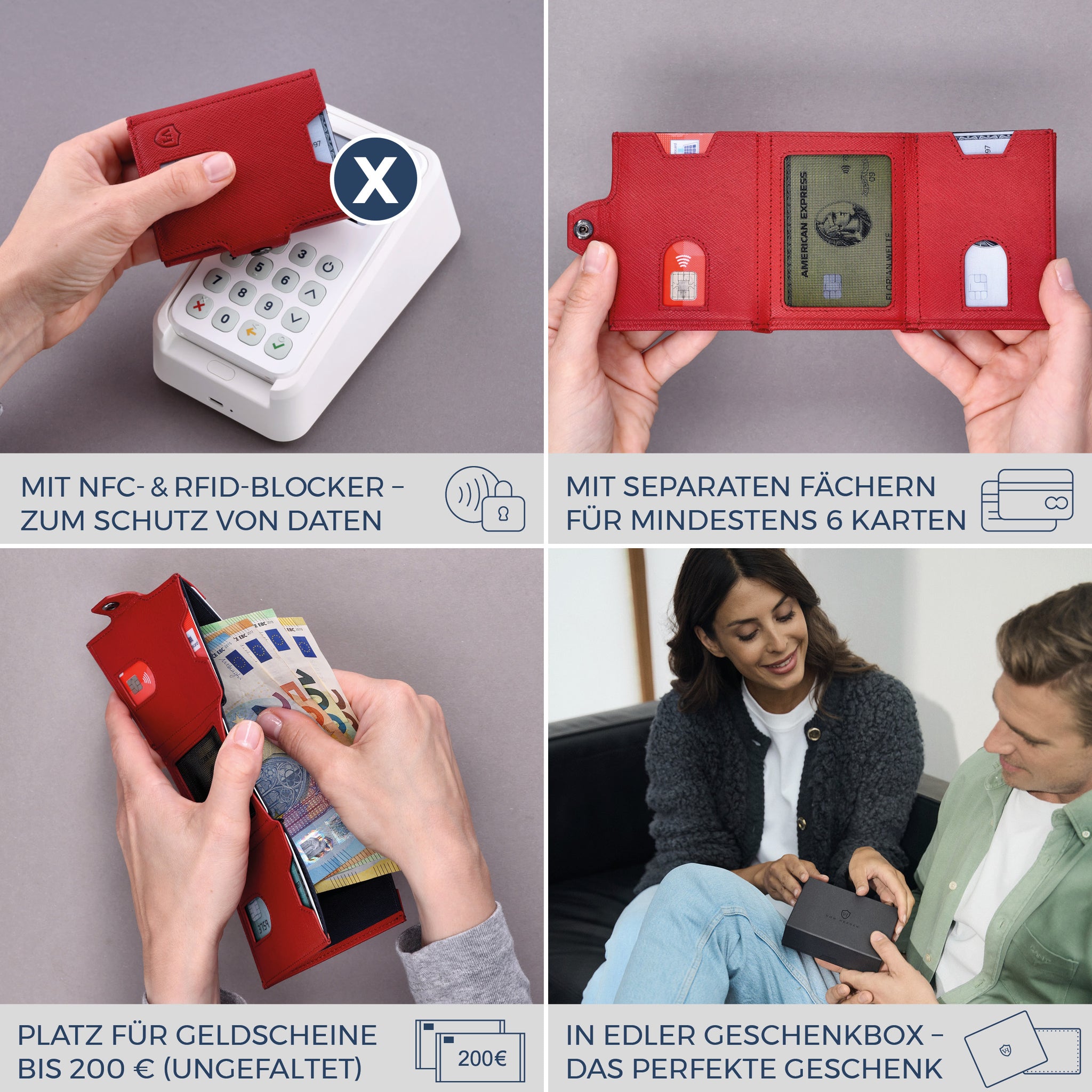 Slim Wallet mit RFID-Schutz & 6 Kartenfächer (Saffiano)