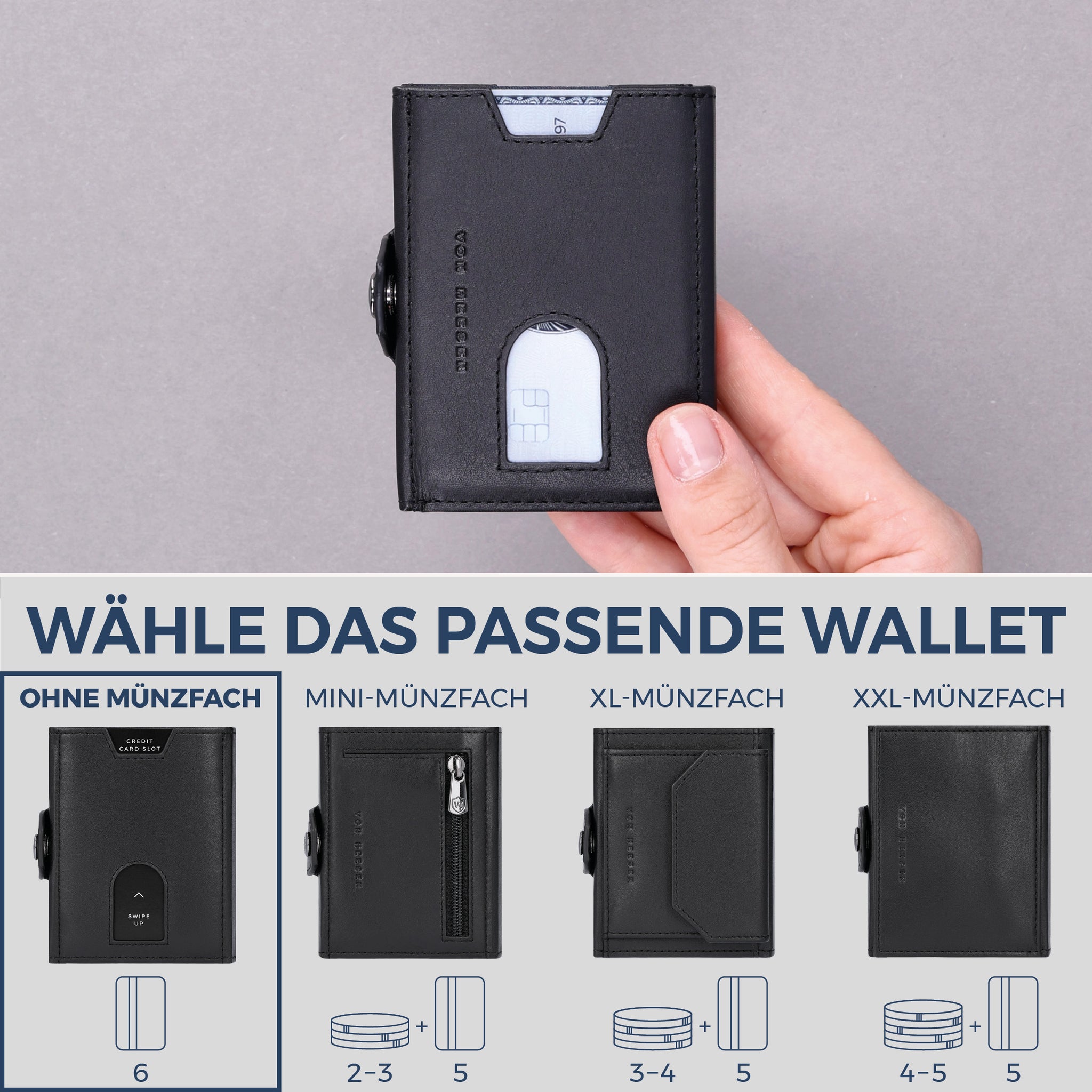 Slim Wallet mit RFID-Schutz & 6 Kartenfächer (Glatt)