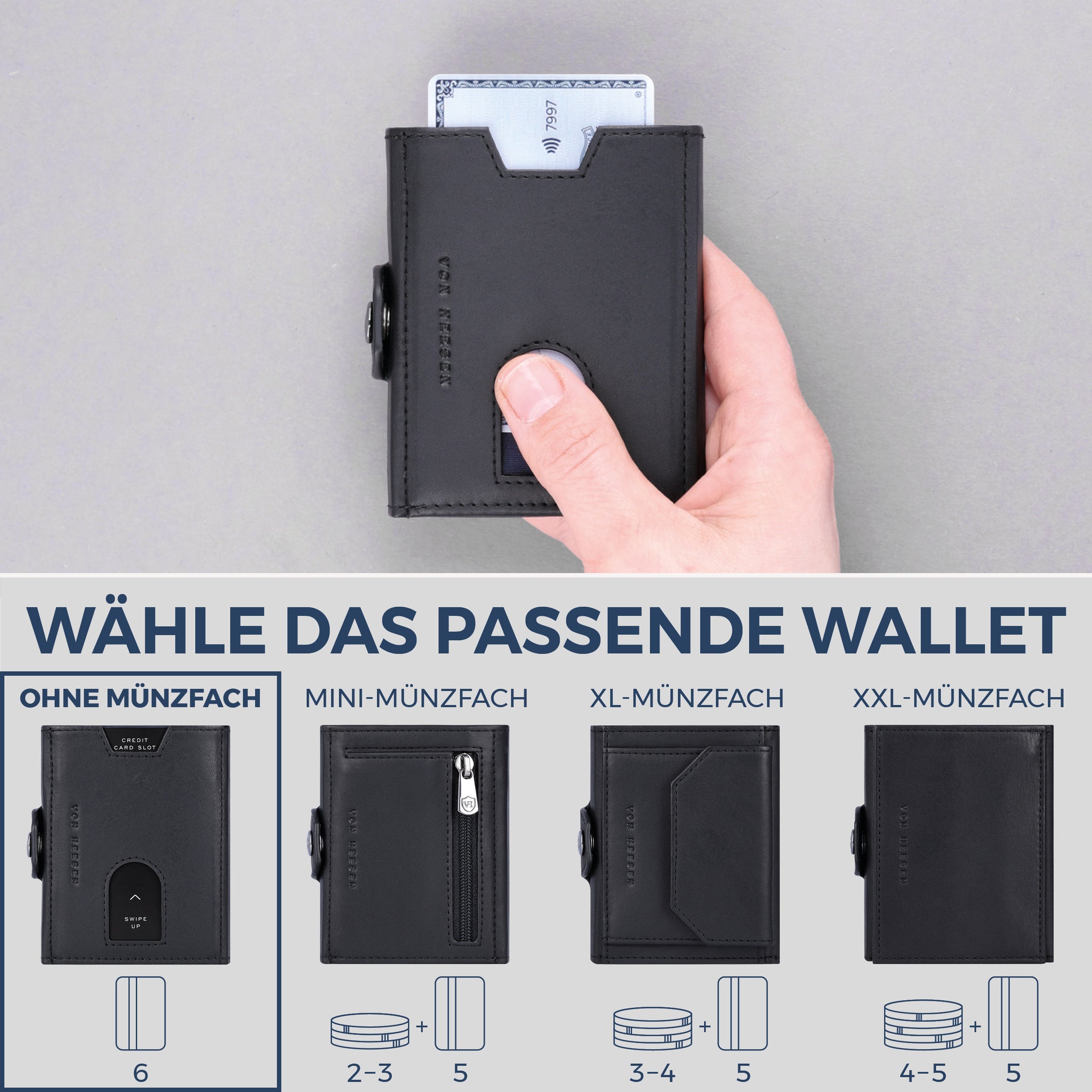 Slim Wallet mit RFID-Schutz & 6 Kartenfächer (Waxy)