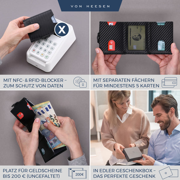 Slim Wallet mit RFID-Schutz, 5 Kartenfächer und Mini-Münzfach
