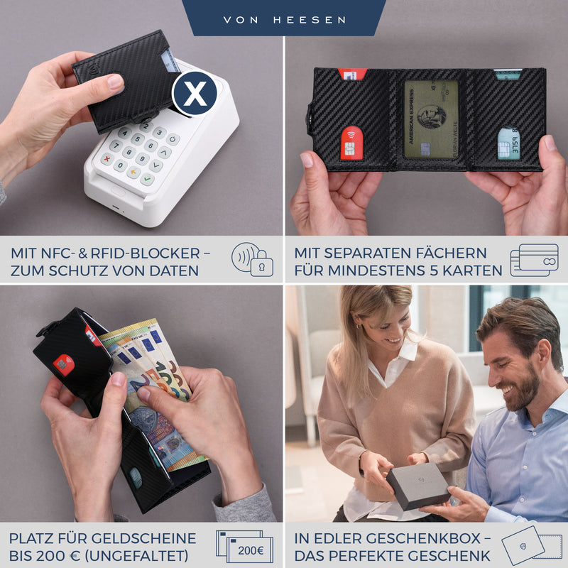 Slim Wallet mit RFID-Schutz, 5 Kartenfächer und Mini-Münzfach