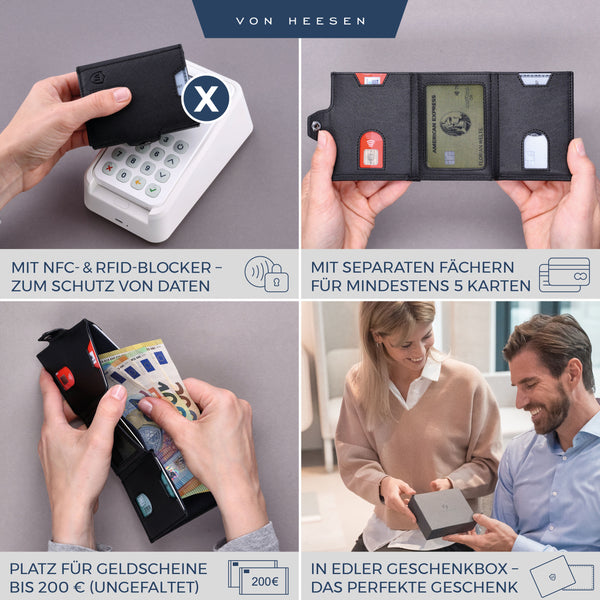 Slim Wallet mit RFID-Schutz, 5 Kartenfächer und Mini-Münzfach