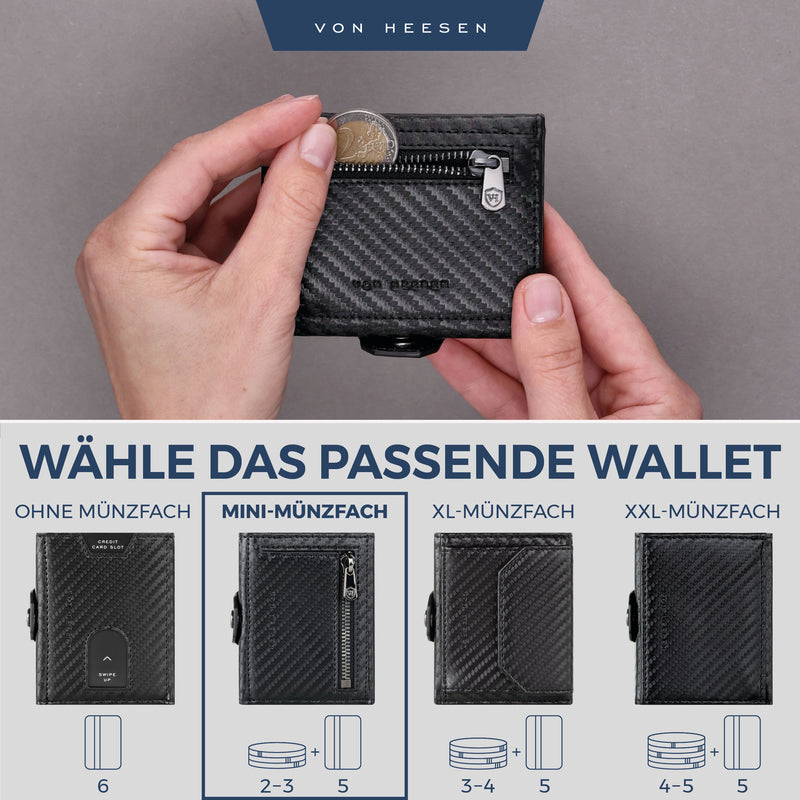 Slim Wallet mit RFID-Schutz, 5 Kartenfächer und Mini-Münzfach