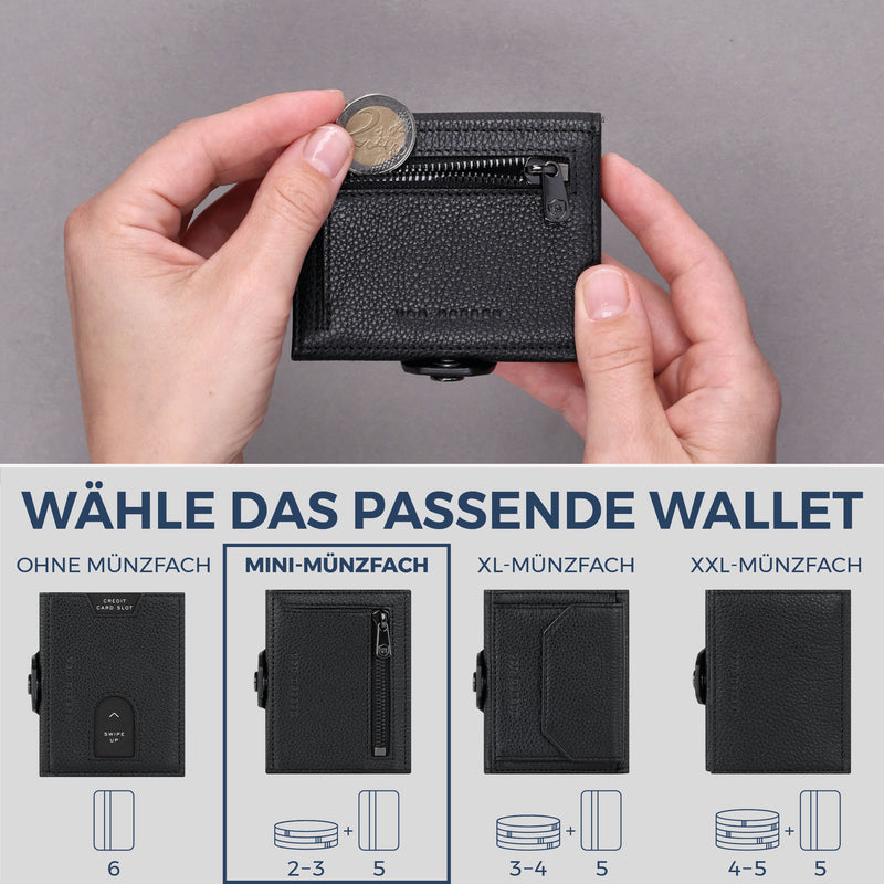 Slim Wallet mit RFID-Schutz, 5 Kartenfächer & Mini-Münzfach (Genarbt)