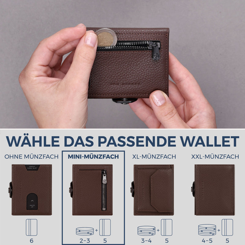 Slim Wallet mit RFID-Schutz, 5 Kartenfächer & Mini-Münzfach (Genarbt)