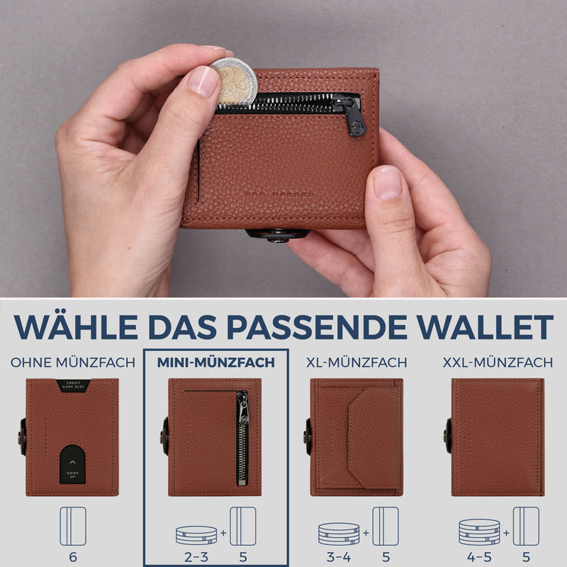 Slim Wallet mit RFID-Schutz, 5 Kartenfächer & Mini-Münzfach (Genarbt)
