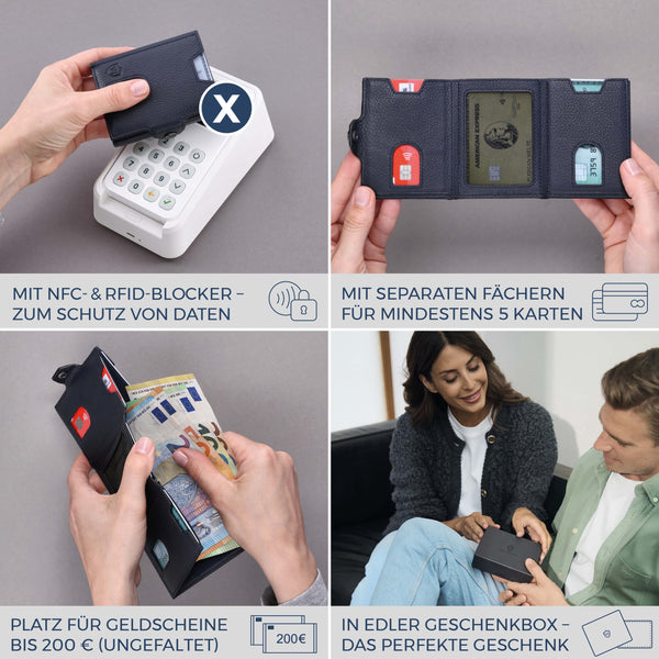 Slim Wallet mit RFID-Schutz, 5 Kartenfächer & Mini-Münzfach (Genarbt)