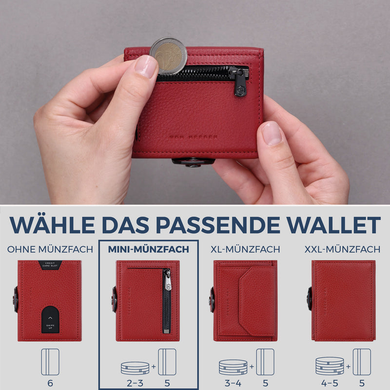 Slim Wallet mit RFID-Schutz, 5 Kartenfächer & Mini-Münzfach (Genarbt)