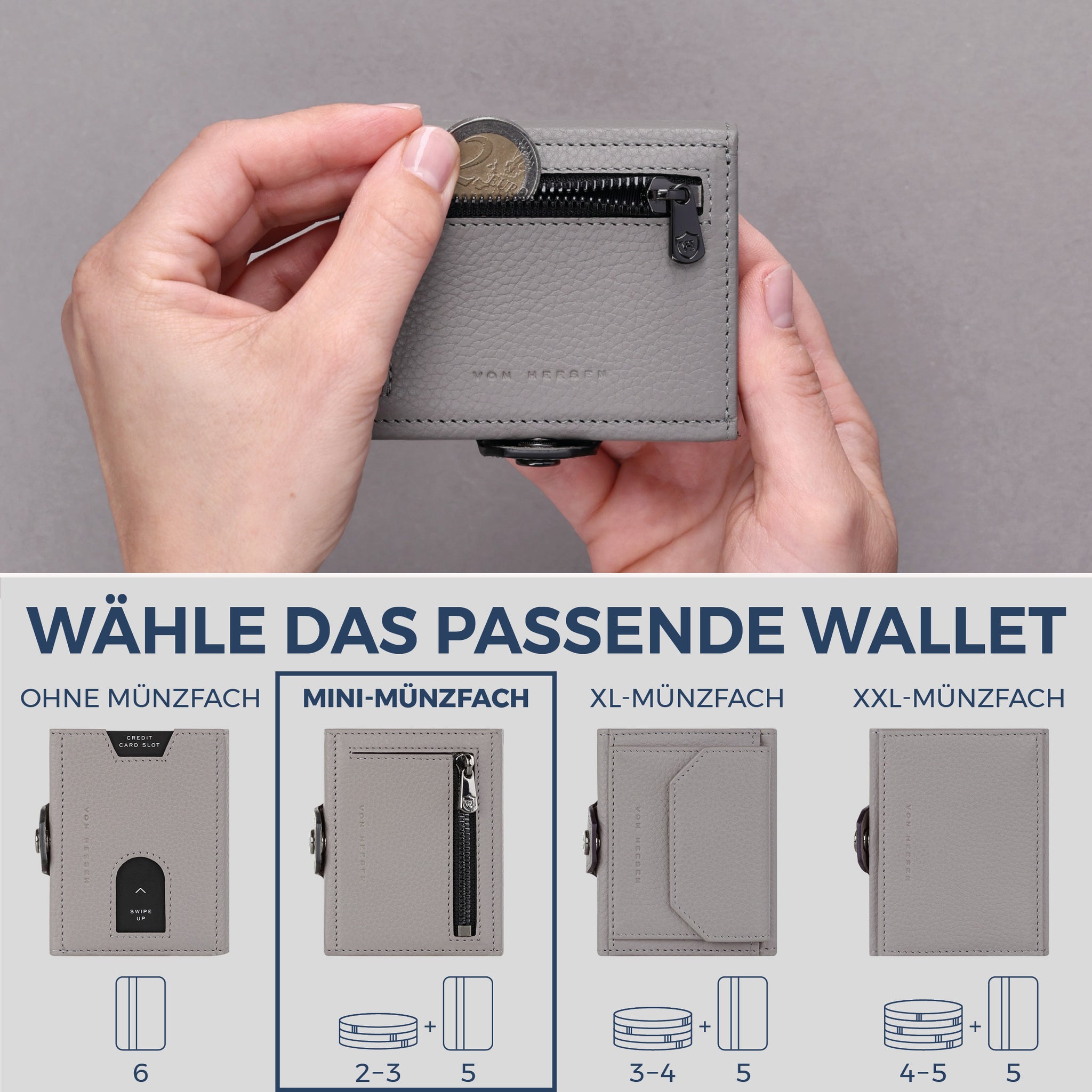 Slim Wallet mit RFID-Schutz, 5 Kartenfächer & Mini-Münzfach (Genarbt)