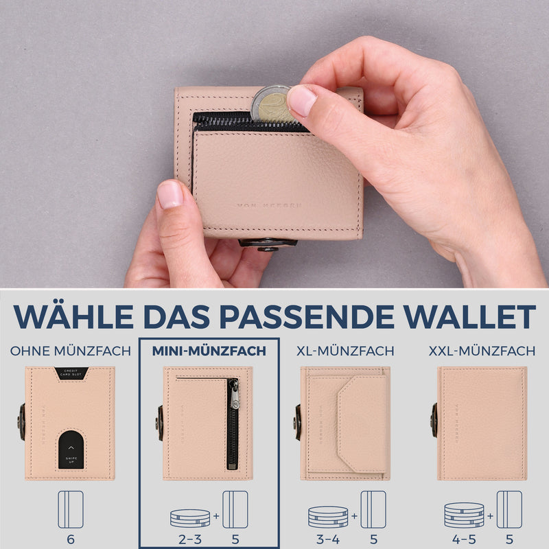 Slim Wallet mit RFID-Schutz, 5 Kartenfächer & Mini-Münzfach (Genarbt)