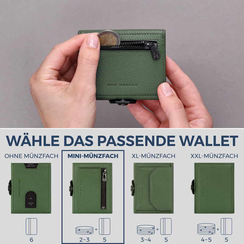 Slim Wallet mit RFID-Schutz, 5 Kartenfächer & Mini-Münzfach (Genarbt)
