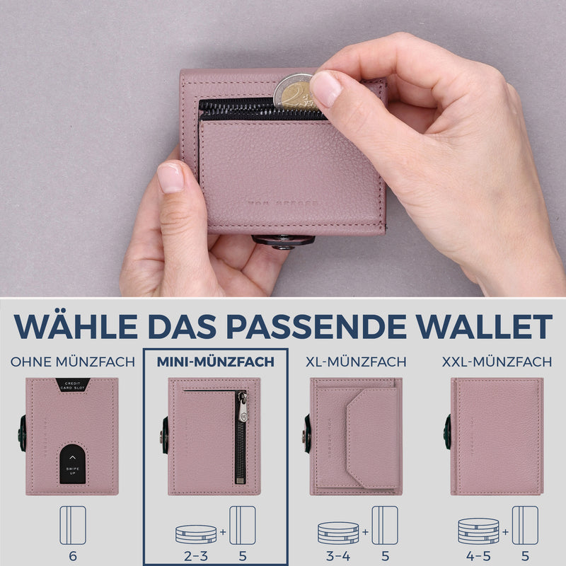 Slim Wallet mit RFID-Schutz, 5 Kartenfächer & Mini-Münzfach (Genarbt)